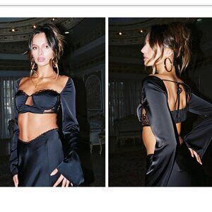 BNWT Princess Polly Satin Crop Flared Sleeve top sz 4